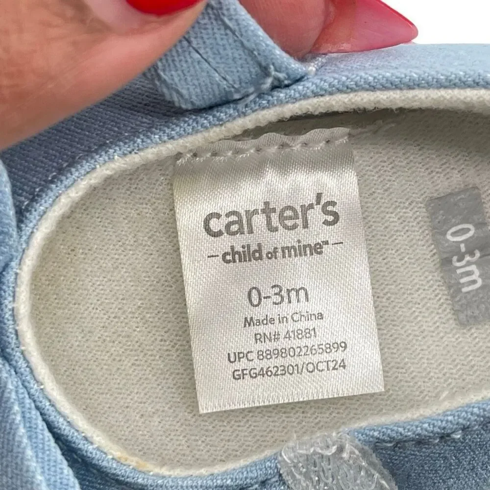 Carter’s Baby Girl Blue Bow Mary Jane Crib Shoes Soft Sole Newborn 0-3M
